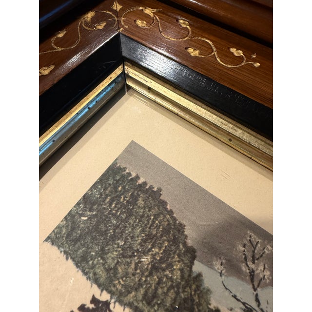 Wood Circa 1870's Gilded Vine-Detail Wood Frame With Vintage 1940s Grandma Moses Print For Sale - Image 7 of 11