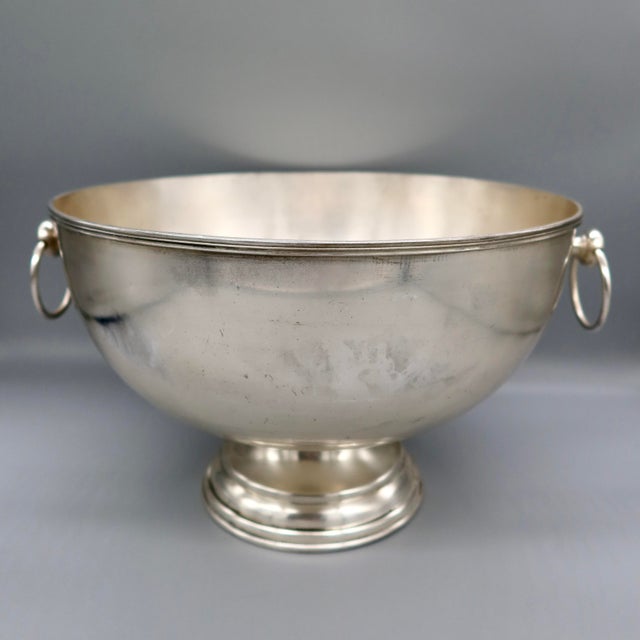 Metal Vintage Silverplate Champagne Bath / Punch Bowl — Footed/Pedestal Shape With Ring Handles For Sale - Image 7 of 7