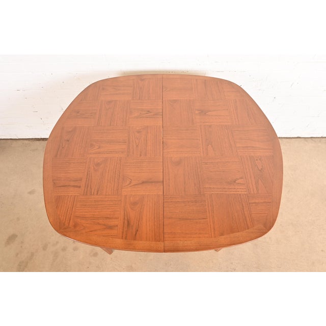 Tomlinson Mid-Century Modern Sculpted Walnut Extension Dining Table With Patchwork Parquet Top, Newly Refinished For Sale - Image 9 of 12