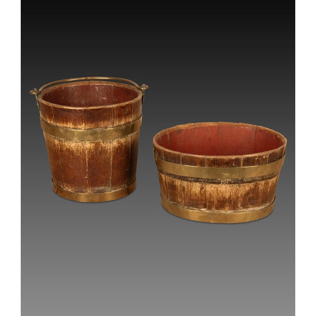 Antique Folk Art Decorated Buckets, 1830, Set of 2 For Sale - Image 3 of 9