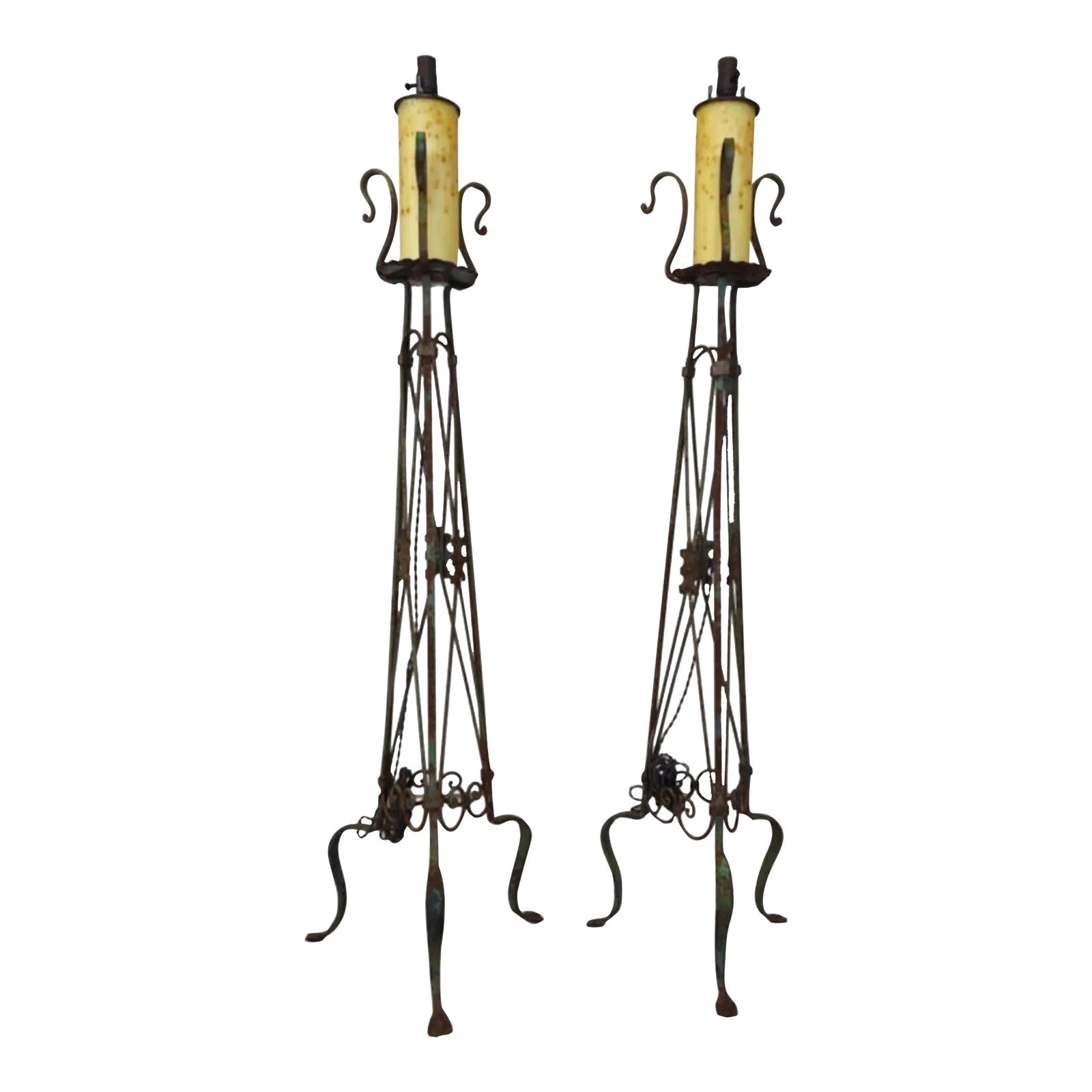 Vintage Neoclassical Iron Faux Candlestick Torchiere Floor Lamps a Pair Chairish