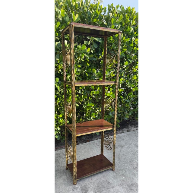 Contemporary Vintage 76” Postmodern Sculptural Iron Etagere With Spiral Motifs For Sale - Image 3 of 11