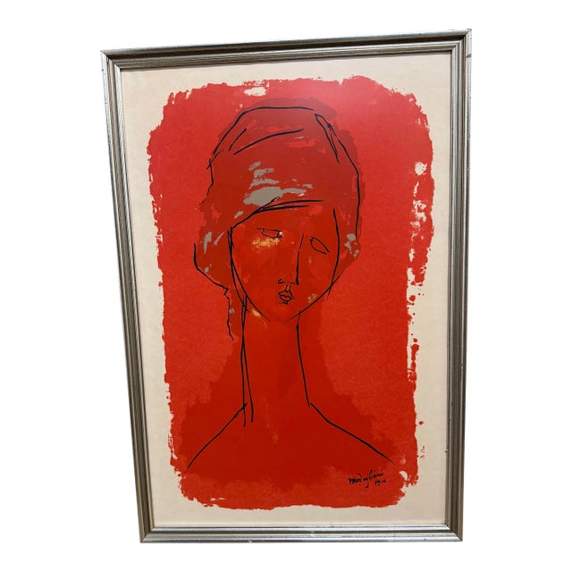 Modigliani 1916 Portrait Tete De Femme J. Hebuterne Screenprint Framed 21x32 For Sale
