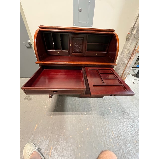 George Zee Style Roll Top Desk, Antique Wood, Vintage Design, Usa For Sale - Image 10 of 11