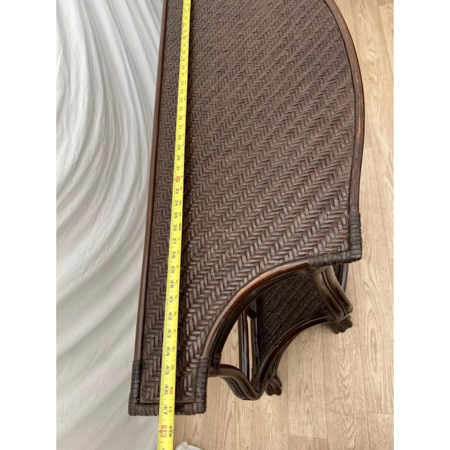 Brown Vintage Bamboo Rattan Demilune Console Sofa Table Retro 1970s Bottom Shelf For Sale - Image 8 of 11