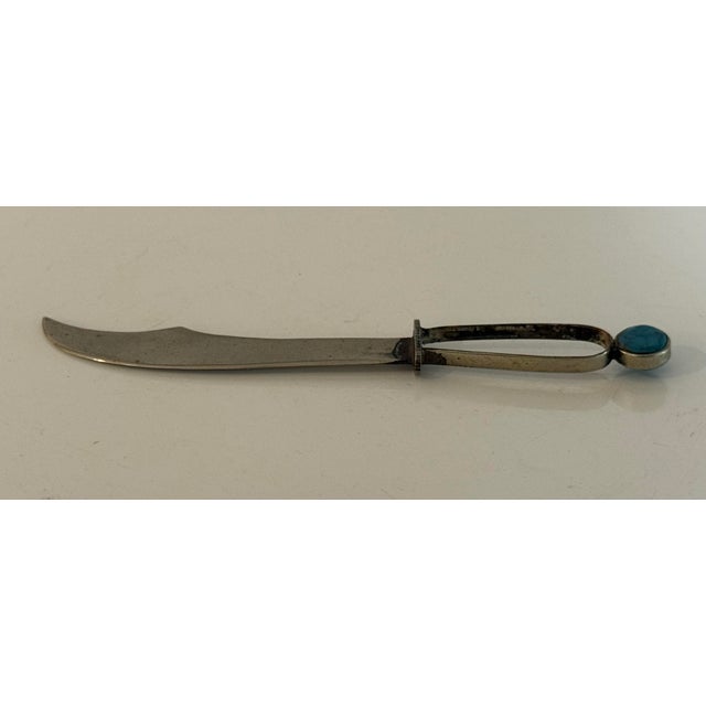 Vintage Alpaca Silver Miniature Letter Opener With Turquoise Accent For Sale In Phoenix - Image 6 of 10