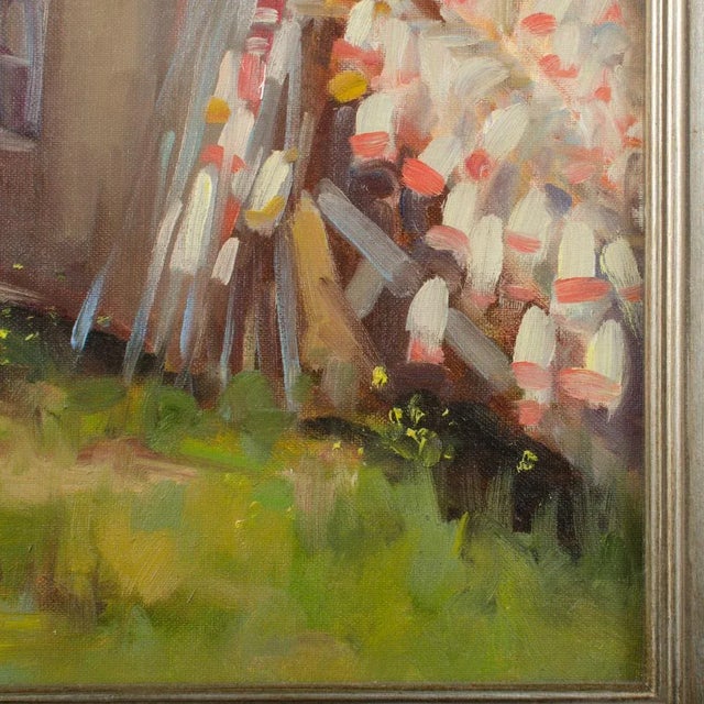 Gray Late 20th Century "Fishing Shacks" Impressionist Style Oil Painting by Alison Hill, Framed For Sale - Image 8 of 10