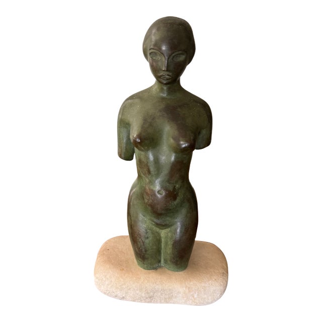 Bronze Art Deco Stylized Female Torso Sculpture For Sale