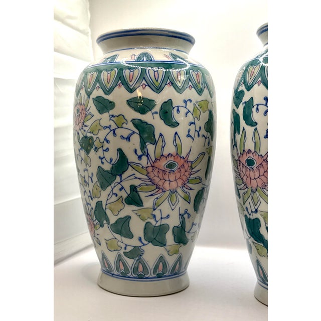Hand-Painted Chinese Chinoiserie Floral Vases - A Pair For Sale In New York - Image 6 of 11