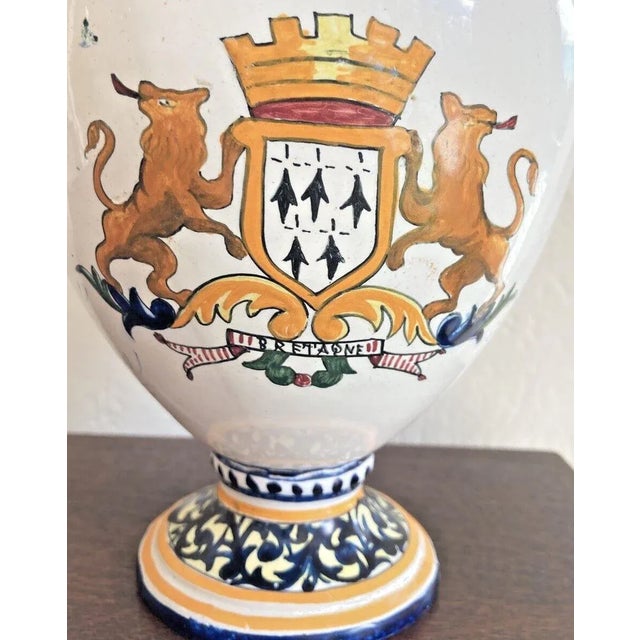 Early Vintage French Henriot Quimper Urn Vase Decor Riche Border For Sale - Image 6 of 11