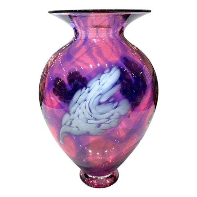 David Lindsay Art Glass Vase Hearts Pink Purple California Decor Nourot Student For Sale - Image 10 of 13