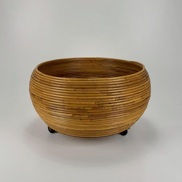 Mid-Century Round Rattan Basket Planter in the style of Vivai del Sud, Italy, 1960s, in Very Good conditions. Designed...