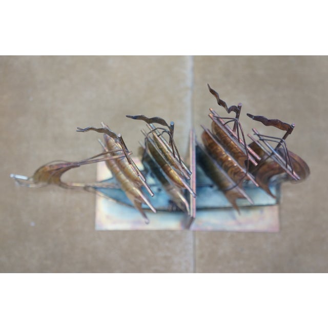 Mid Century Brass Nautical Maritime Sailboat Clipper Ship Library Bookends For Sale - Image 10 of 13