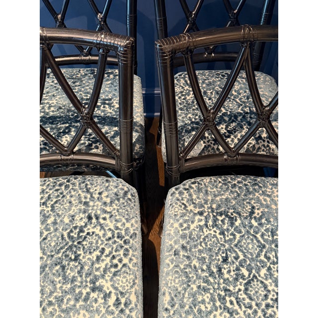 Wood Set of 4 Painted McGuire Chairs With Custom Cushions For Sale - Image 7 of 8
