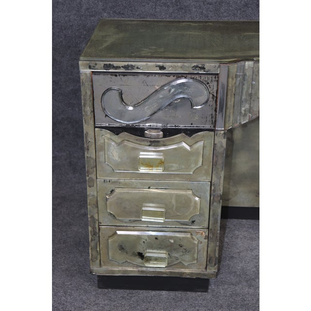 Glass 1950's Hollywood Regency Distressed Mirrored Serge Roche Attributed Vanity For Sale - Image 7 of 15