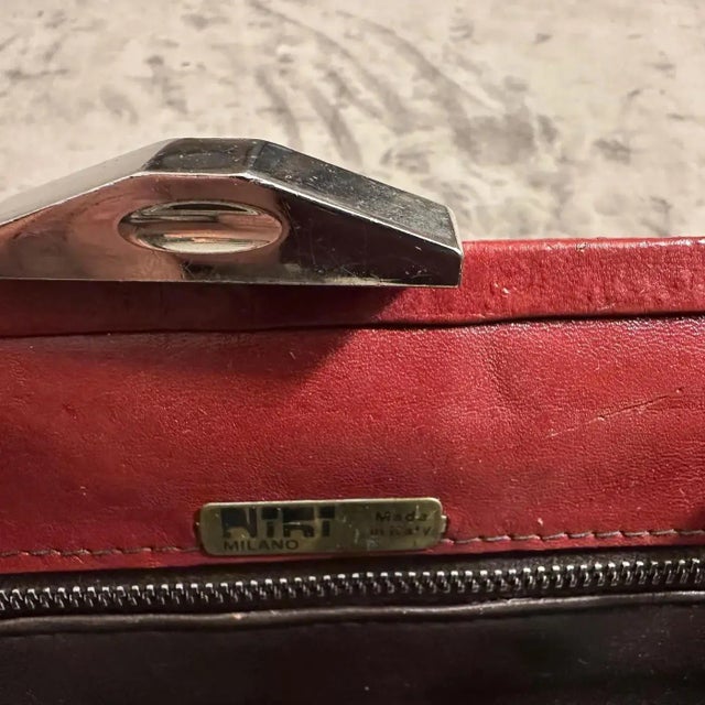 1960s Red Leather and Brass Shoulder-Bag by Niki Milano For Sale - Image 9 of 13