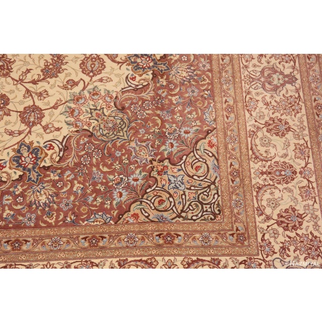 1950s Nazmiyal Collection Floral Vintage Silk Persian Qum Medallion Rug For Sale - Image 5 of 8