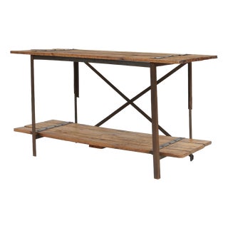 Industrial Side Table with Metal Frame and Wooden Top and Removable Platform, Belgium, 1920s For Sale
