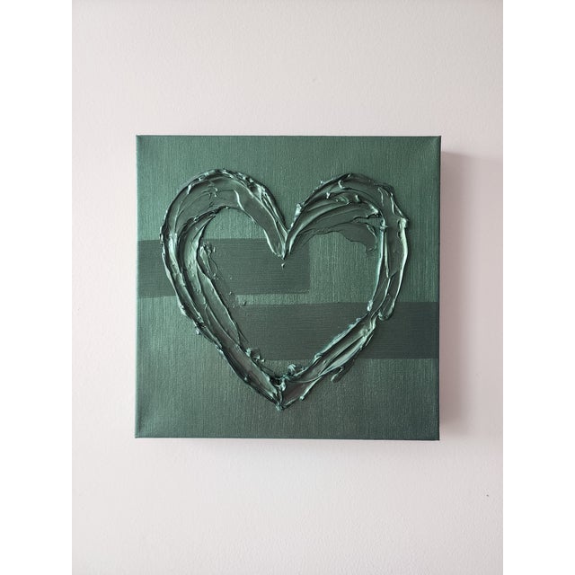 Metallic Green Abstract Heart Painting For Sale - Image 4 of 7
