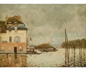 1955 After Alfred Sisley "Flood at Port-Marly" Vintage Impressionist Full Color Print