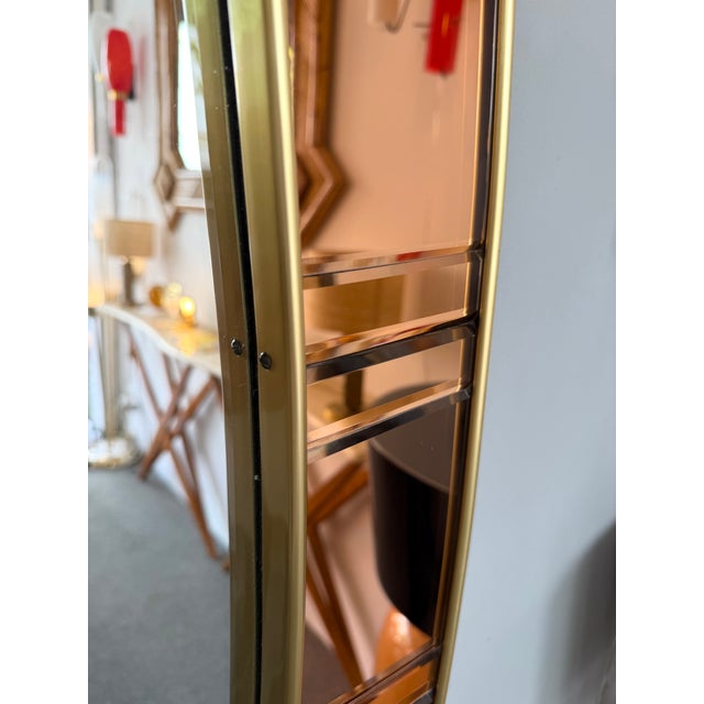 1960s Large Full-Length Mirror Console Pink Glass and Brass by Cristal Art Italy, 1960s For Sale - Image 5 of 12