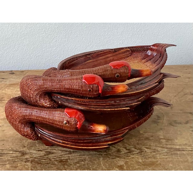Vintage Shanghai Handicrafts Weave Duck Trays - Set of 3 For Sale - Image 9 of 10