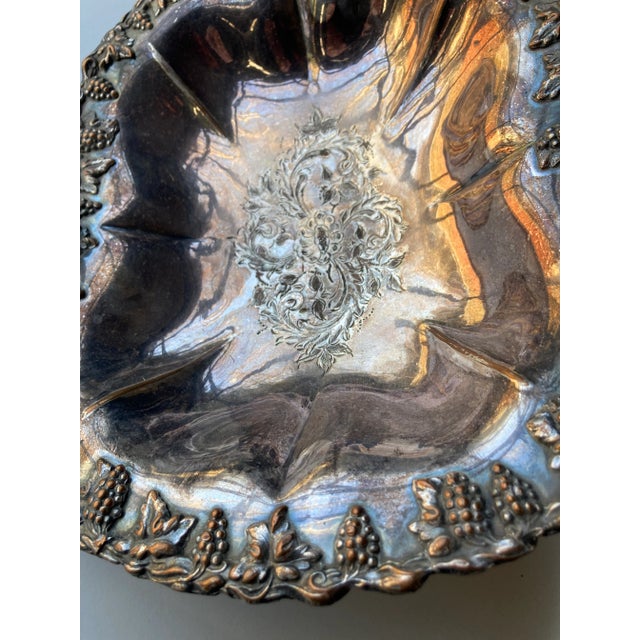 1910s Victorian Grape Vine Design Silver Plated Wedding Basket For Sale - Image 4 of 10