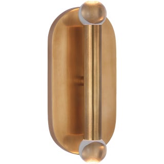 Kelly Wearstler for Visual Comfort Signature Rousseau Medium Vanity Sconce in Antique-Burnished Brass with Clear Glass Orb For Sale
