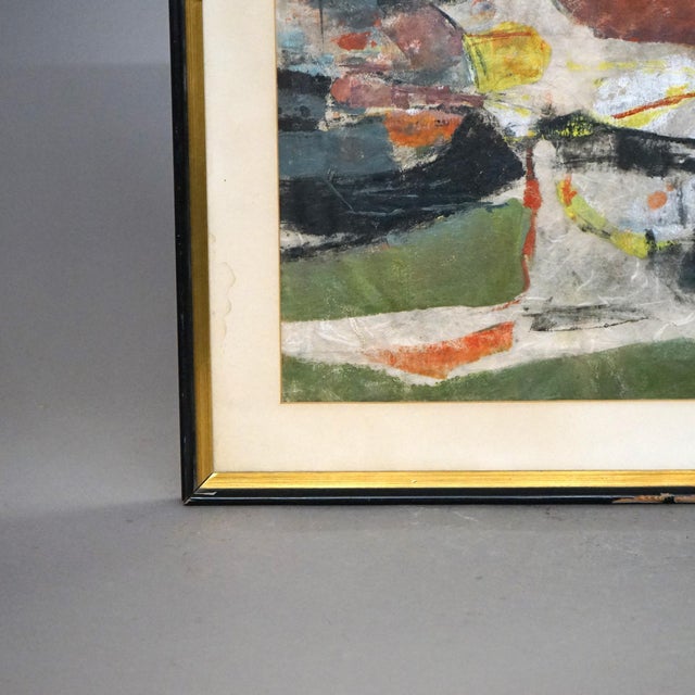 Mid Century Modern Mixed Media Abstract “Bayou” Painting By D. Hoyt, Mid-20th Century, Framed For Sale - Image 6 of 10