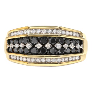 Men's 14K Yellow Gold Plated .925 Sterling Silver 1 1/2 Cttw White and Black Treated Diamond Cluster Ring (Black / I-J Color, I2-I3 Clarity) - Size 11 For Sale