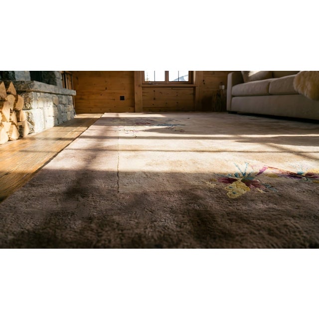 1920s Tan Taupe Garden Antique Chinese Art Deco Carpet 8'9" X 11'6" Handknotted Wool Rug For Sale - Image 17 of 18