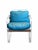 Set of four vintage chrome lounge chairs featuring sleek tubular frames paired with cerulean blue upholstered cushions....