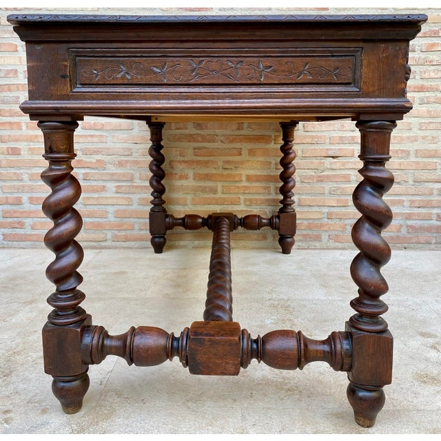 French Carved Wood Writing Table With Barley Twist Legs, Mid-20th Century For Sale - Image 16 of 17
