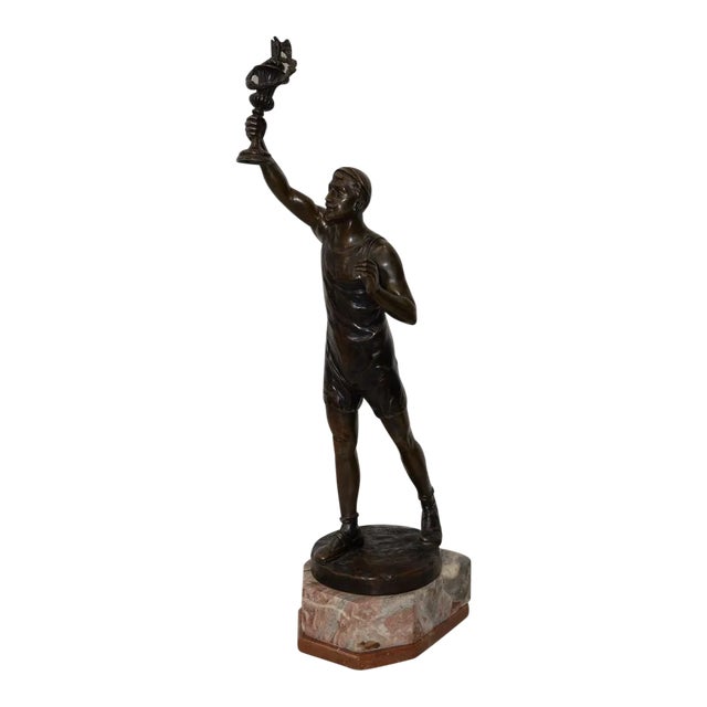 Julius Paul Schmidt-Felling Olympic Torch Bearer Bronze Sculpture on Marble Base C.1910 For Sale