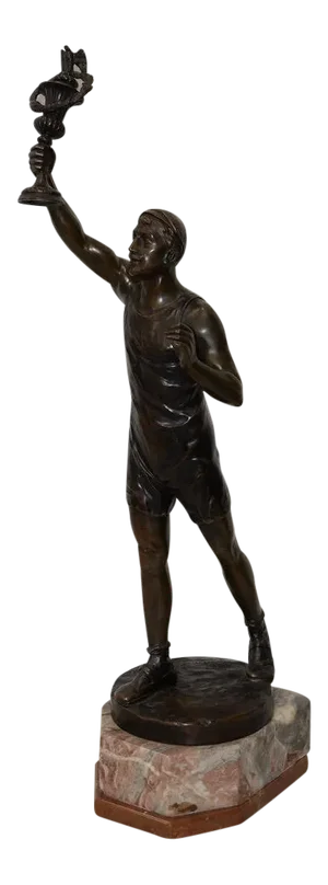 Julius Paul Schmidt-Felling Olympic Torch Bearer Bronze Sculpture on Marble Base C.1910