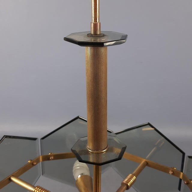 Modernist Chandelier in Brass Smoked Glass by Gino Paroldo for Fontana Arte, 1960 For Sale - Image 9 of 14