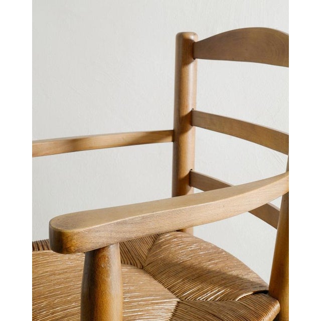 Wood French Wooden Armchairs in Elm & Straw attributed to Charlotte Perriand, 1950s, Set of 2 For Sale - Image 7 of 9