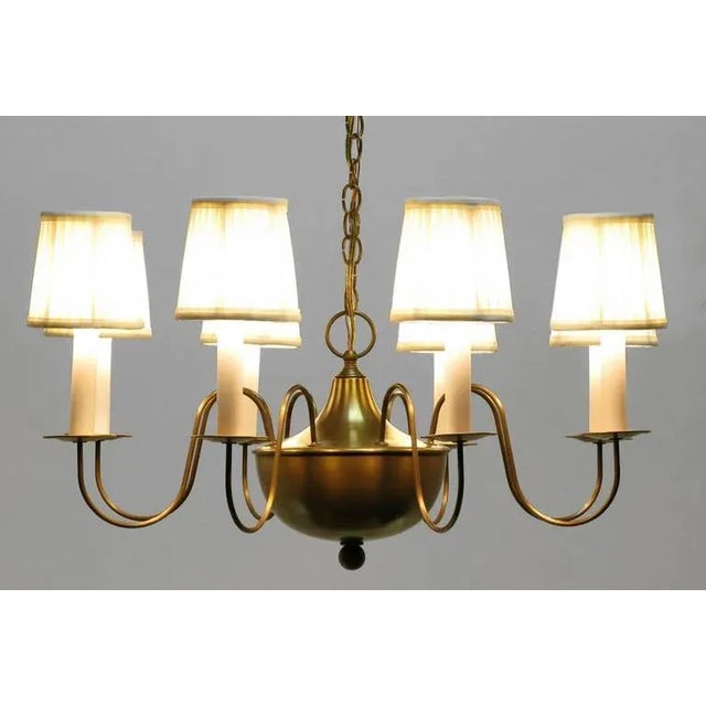 Hand-Spun Brass Eight-Light Chandelier With Delicate Arms For Sale - Image 4 of 9