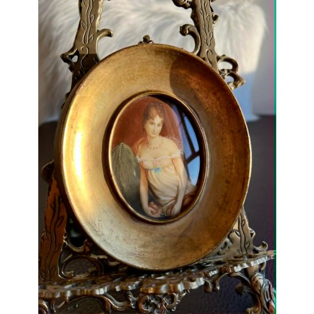 Antique/ Vintage Miniature Italian Signed Hand Painted Portrait, Lady in Nightgown With Gilded Wooden Frame For Sale - Image 11 of 15