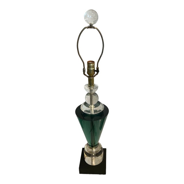 1970s Van Teal Mid-Century Modern Green, Black & Gold Lucite Table Lamp For Sale