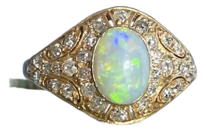 1910s Antique 14k Gold & Platinum Opal and Diamond Ring