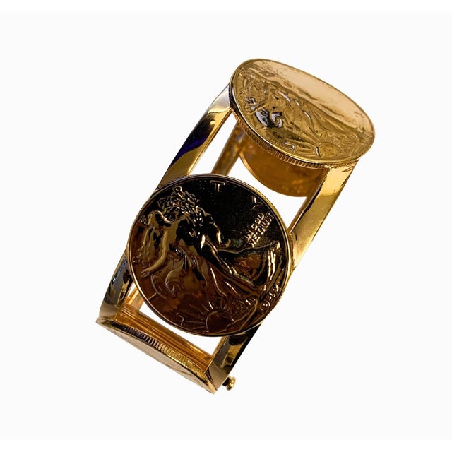 Genuine Vintage American Usa Dollar Coin Rose Gold Vermeil Sterling Silver Wide For Sale - Image 4 of 10