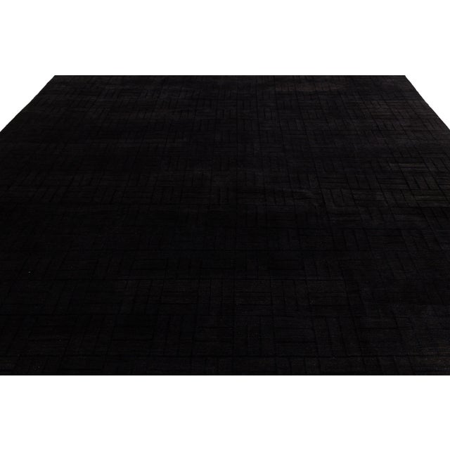 2010s 10 X 10 Modern Tibetan Wool and Silk Rug in Dark Brown Tone, Handmade in Nepal For Sale - Image 5 of 10