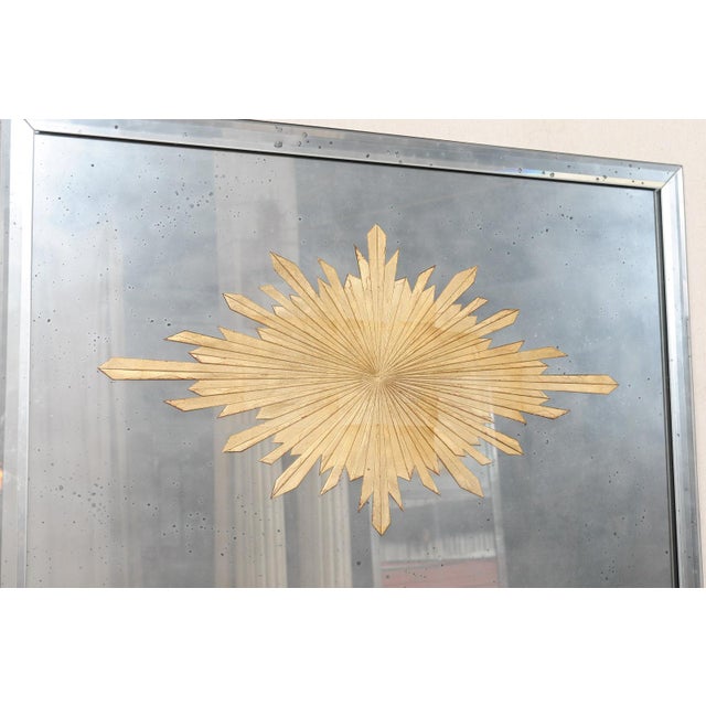 Pair of Silver & Gold Églomisé Sunburst Mirrors For Sale - Image 10 of 14