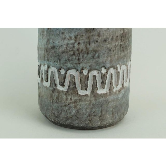 Mid-Century Ceramic Vase Model V/32 with Relief Pattern Gray Brown and Blue from Heissner Keramik For Sale - Image 4 of 9