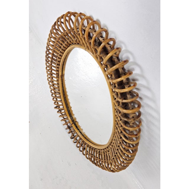Mid-Century Rattan Wall Mirror in style of Franco Albini, Italy, 1960s For Sale - Image 9 of 10