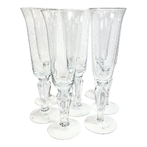 Handblown Bubbled Champagne Flutes- Set of Eight