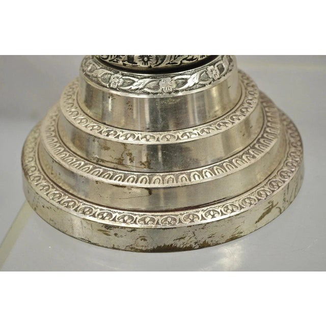 French Renaissance Silver Plated Tall Ornate Compote Centerpiece Dish Bowl Pair For Sale - Image 10 of 12