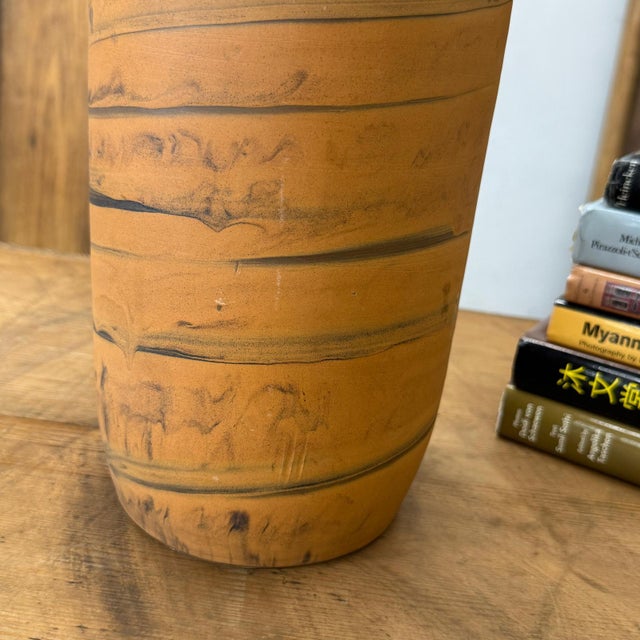 Orange Tall & Skinny Canyon Orange Prem Vase with Black Swirl For Sale - Image 8 of 8