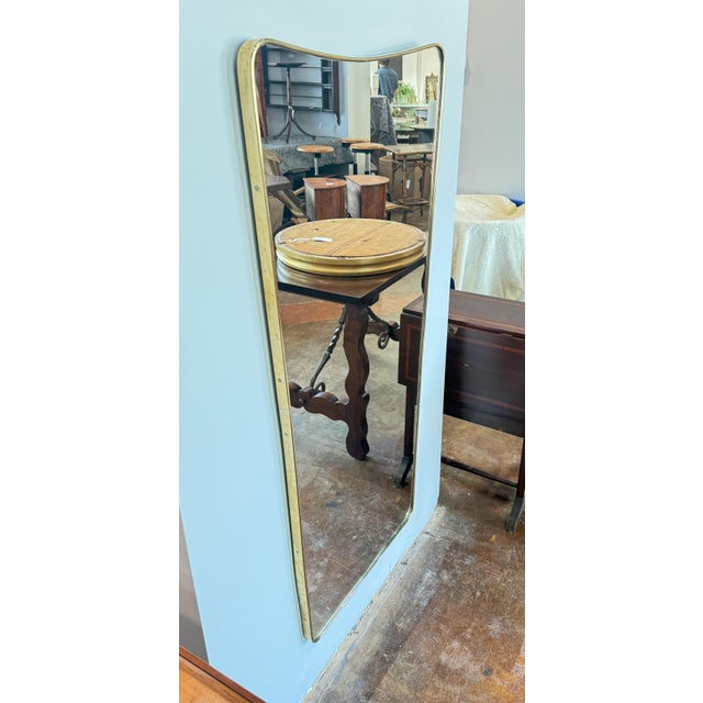 Italian Italian Modern Gio Ponti Style Wall Mirror in Brass Frame (H 47 1/2 X W 23 3/4) For Sale - Image 3 of 10